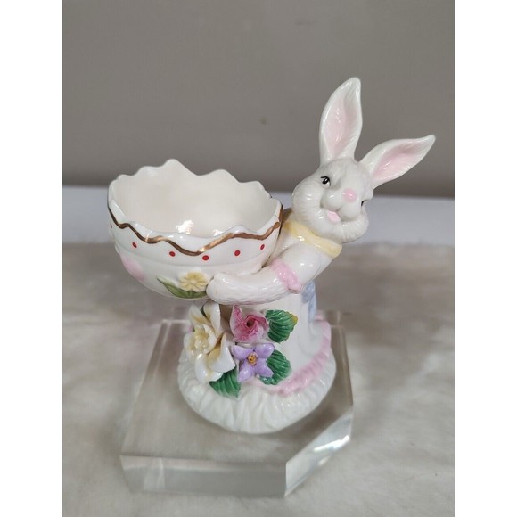 Vintage Ceramic Easter Bunny Rabbit Egg Holder Display Planter Candy Dish - Picture 1 of 11